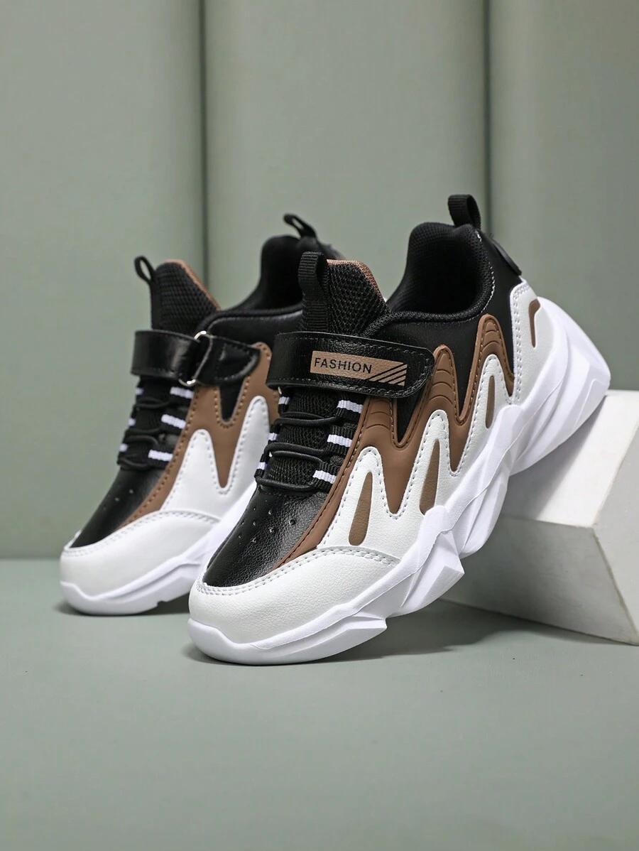 Adjustable Hook And Loop Closure Soft Comfortable Non-Slip Casual Shoes For Teenage Boys, Spring Autumn Fashion Sneakers - Multicolor - View 1