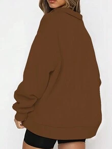 Sudadera de manga larga sencilla y casual de unicolor para mujer de talla grande - Marrón Mocha - Ver 2