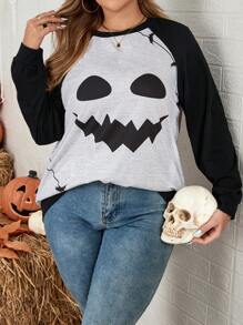 SHEIN LUNE Plus Size Skull Graphic Plus Size Sweatshirt - Black - View 1