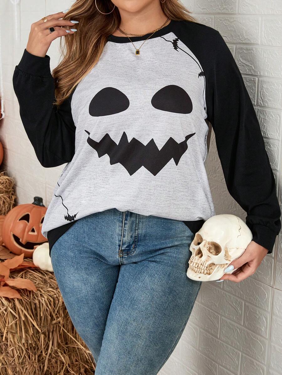 SHEIN LUNE Plus Size Skull Graphic Plus Size Sweatshirt - Black - View 1