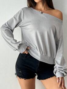 Flirla 1pc Women's Off Shoulder Sexy Long Sleeve Sweatshirt Pullover Fall Outfit