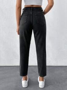 EURMUSE High Waist Mom Fit Jeans - Black - View 2