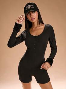 SHEIN SXY Autumn Winter Knitted High Stretchy Jumpsuit With Frayed Hem Fall Winter Women Clothing - Black - View 1