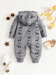 男婴简约印花连帽连身衣 - 灰色 - 查看 2