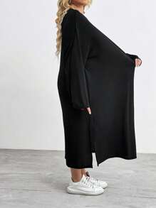 SHEIN CURVE+ Curve Plus Size Drop Shoulder Split Thigh Tee Dress,Fall Outfits,Fall Dresses,Fall Women Clothes