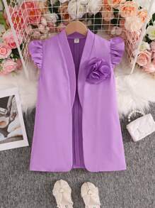 SHEIN Tween Girls' Loose Minimalist Relaxed Fit Sleeveless Butterfly Decor Versatile Cardigan - Lilac Purple - View 1