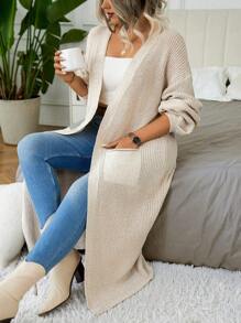 Áo khoác cardigan dáng dài tay dài dáng rộng, màu trơn, dáng rộng, thường ngày, tay dài, dáng rộng, cỡ lớn dành cho nữ, mùa thu/đông - Màu be - Xem 1