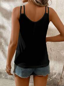 SHEIN LUNE Camiseta sin mangas de mujer de unicolor con escote en V, versátil para el verano
