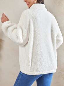 SHEIN Zwangerschaps Casual Ritssluiting Fluffy Losse Zwangerschaps Hoodie Jas, Voor de Winter