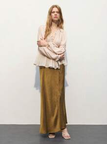 Maija Áo cánh nữ cổ chữ V xếp nếp Bohemian màu mơ, thích hợp cho bãi biển, ngày lễ, ngày lễ Thánh Patrick, lễ Phục sinh, lễ hội mùa xuân, lễ hội âm nhạc - Màu be - Xem 4