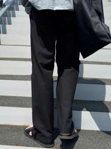 DAZY Pantalones rectos informales de unicolor con bolsillos para hombre - Negro - Ver 2