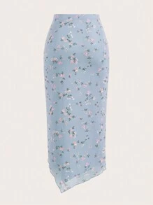 SHEIN EZwear 1件装 女士蓝色针织网眼抽绳紧身裙