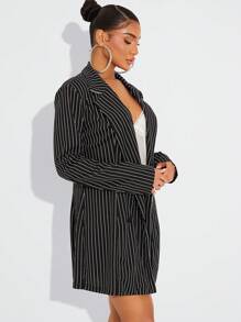 SHEIN SXY Elegante blazer de cintura ceñida a rayas negras y blancas para la oficina y el transporte en otoño/invierno