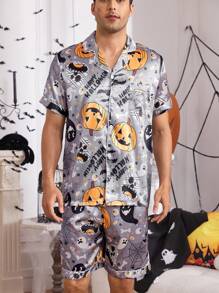 CoupledUp Herenpyjamaset met reversoverhemd en broek met Halloween-thema