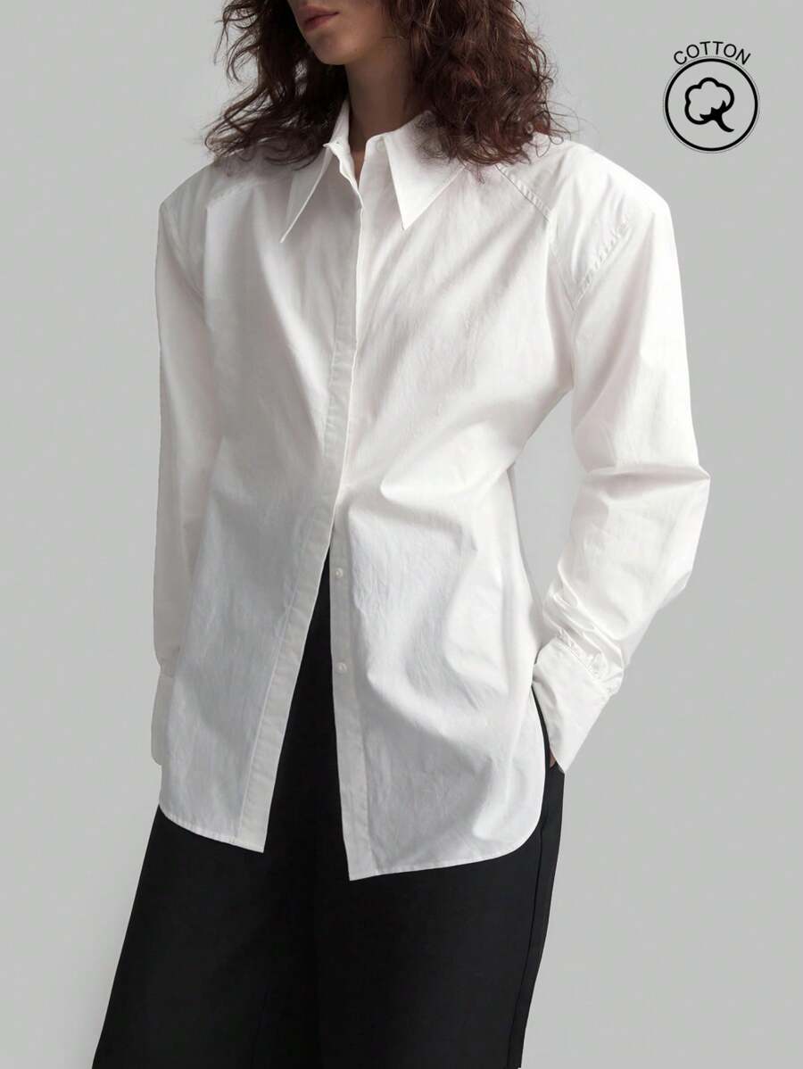 Ontre Camisa blanca de algodón para mujer, de vuelta al colegio en otoño - Blanco - Ver 1