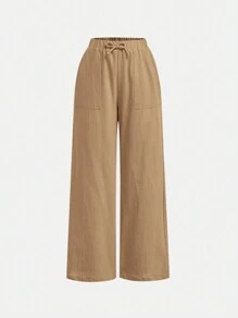 2pcs Loose Elegant Simple Comfortable Solid Color High-Waisted Wide Leg Pants For Tween Girls