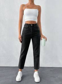 EURMUSE High Waist Mom Fit Jeans - Black - View 3