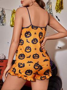 Halloween Pumpkin Printed Women Pajama Set - Multicolor - View 2