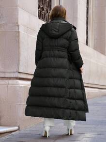 EURMUSE Women's Unique Quilted Warm Winter Elegant Puffer Long Down Coat - Black - View 2