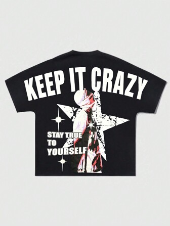 Street Life Camiseta de manga corta con cuello redondo y estampado de letras para hombres