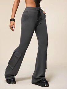 SHEIN Sport Studio Pantaloni sportivi da donna con vita regolabile in vita e linea svasata in colore unito