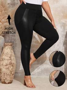 EMERY ROSE Leggings con empalmes de poliuretano para mujer de talla grande, otoño