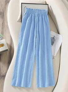 青少年休闲针织提花宽松阔腿裤简约户外长裤秋冬 - 藍色 - 查看 2