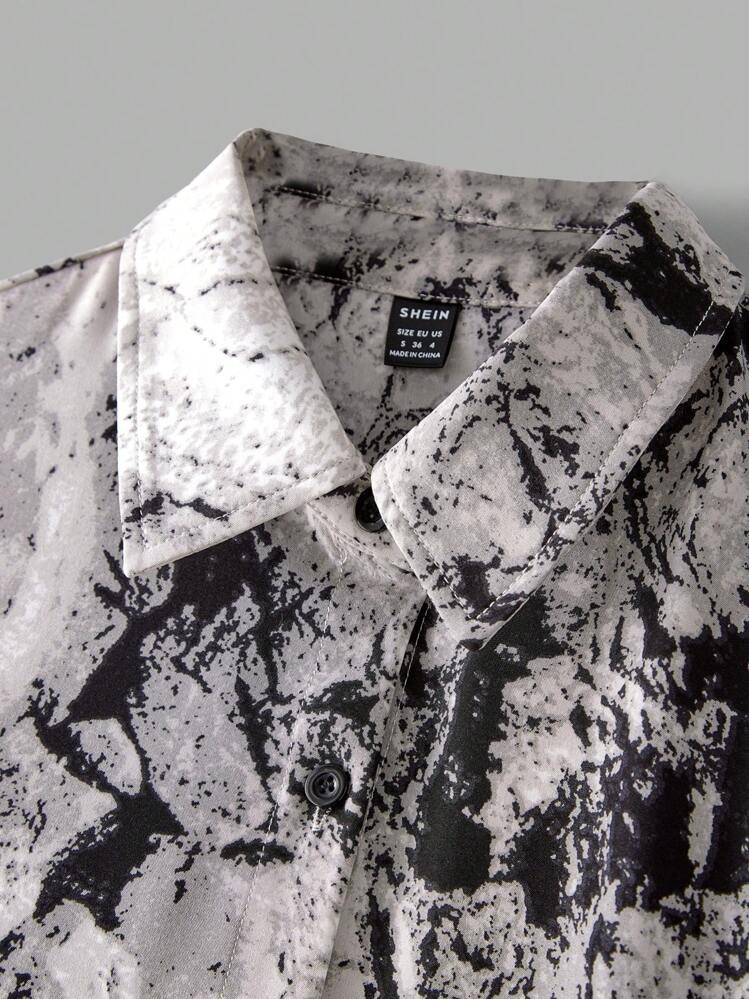 SHEIN LUNE Camisa casual de manga larga con botón delantero, cuello vuelto y estampado floral para mujer, blusa de manga larga para otoño - Multicolor - Añade 5