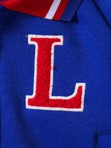 幼儿/婴儿男孩拼色克莱因蓝领字母贴花拉链夹克，运动休闲风格，适合摄影 - 寶藍色 - 查看 6