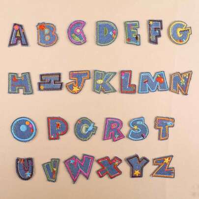 燙貼字母補丁，彩色字母刺繡補丁 A-Z，適用於衣服、裙子、帽子、襪子、牛仔褲、DIY配件