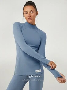 GLOWMODE FeatherFit™ Hochkragiges, figurformendes, langärmeliges Oberteil mit Daumenöffnungen für geringen Halt, für Yoga und den Alltag