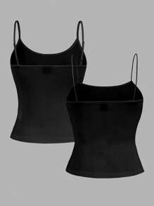 SHEIN LUNE 2pcs/Set Casual Solid Black Versatile Women Tank Tops, Summer - Black - View 3