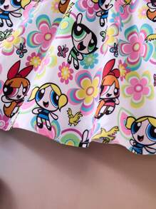 THE POWERPUFF GIRLS X SHEIN 女婴彩色花卉和蝴蝶卡通印花吊带裙，夏季 - 彩色 - 查看 6