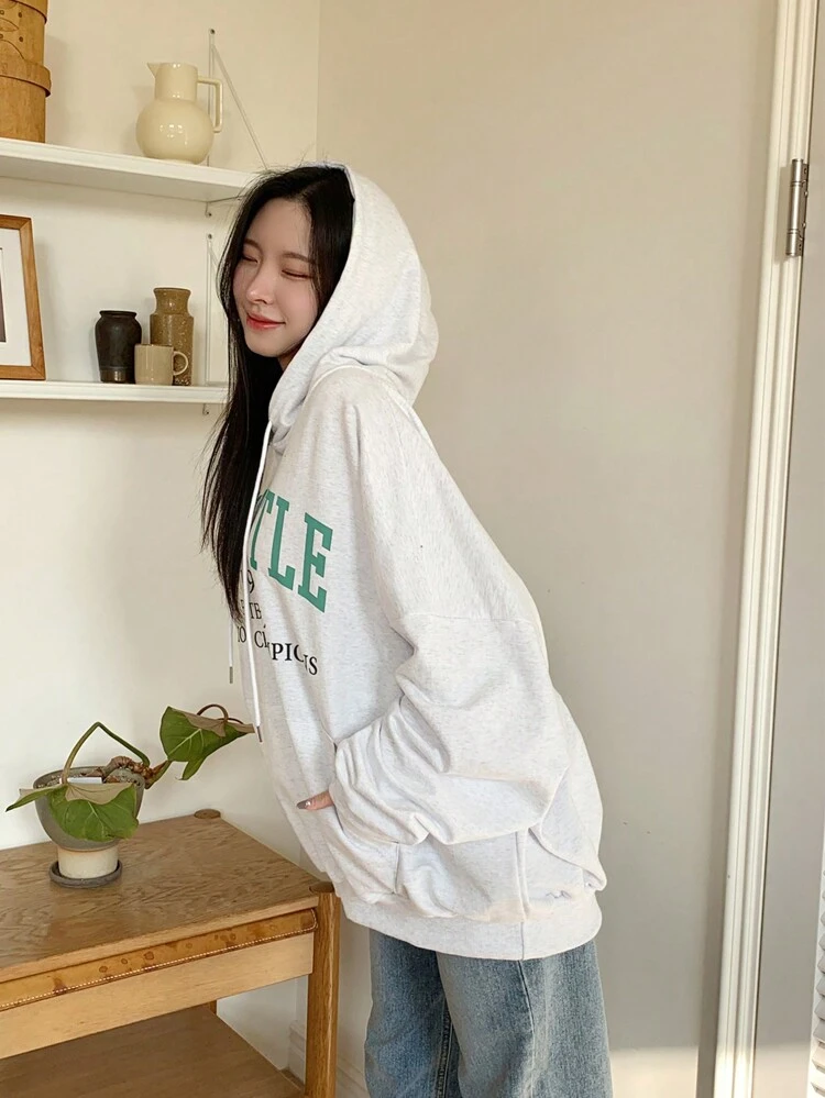 Women's Oversized Letter Print Hoodie Sweatshirt, Loose Fit,Fall Clothes