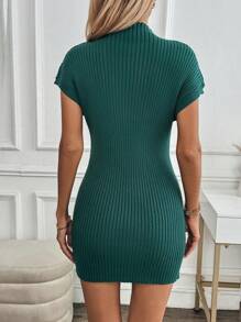 SHEIN Clasi Vestido holgado de punto suelto de nueva llegada para otoño/invierno, color verde oliva, cuello alto, bolsillos, estilo casual y relajado para damas