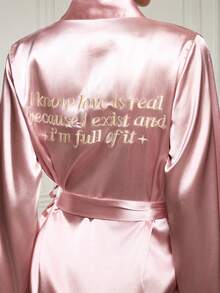 Clara Sepulveda Bata de mujer con lazo y eslogan bordado, para mujer en otoño e invierno, para el Día de San Valentín - Rosa vieja - Ver 5