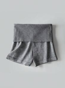 SHEIN BASICS Casual Solid Color Low Waist Ultra Short Sweater Pants For Women