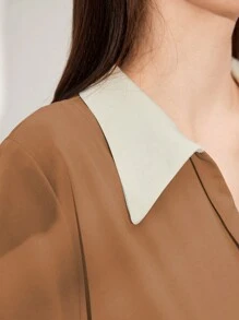 Al Najma 女式拼色马球领短袖连衣裙 - 棕色 - 查看 4