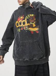 Manfinity LEGND 男式针织牛仔褪色灰色毛绒羊毛街头服饰熊图案宽松套头衫 - 淺灰色 - 查看 5