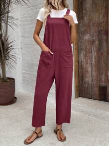 EMERY ROSE Women Minimalist Straight Leg Jumpsuit With Dual Pockets Women Overalls Korean Fashion