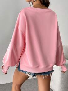 Chiquease Women's Fashionable Casual Elegant Pink Loose Long Sleeve Sweatshirt