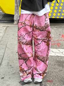Manfinity Streetrush Pantalones de chándal rectos con estampado total para hombre, uso diario casual, estilo Y2K otoñal de Halloween, camuflaje Y2K holgado, regalo para esposo, novio, para rave