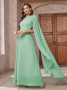 Women's Solid Color Simple Casual Long Sleeve Dress - Green - View 1