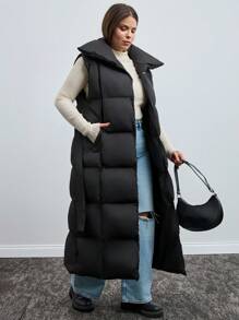 RueChic 女士加大碼超長袖無袖裝束冬季夾克 - 黑色 - 查看 4
