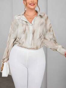 SHEIN Essnce Blusa de manga larga con estampado floral, corte holgado y elegante de estilo Lagenlook en talla grande para primavera y verano