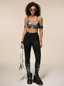 SHEIN Brassière de sport sans dos à bretelles fines unicolore pour femmes - Noir - Voir 4