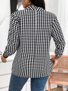 SHEIN LUNE Große Größen Herbstbekleidung Damen Frühling Herbst Hahnentrittmuster gerüschter 3/4 Ärmel eleganter Blazer Herbst Oberteile & Herbst Damenbekleidung Winterbekleidung Business Lässig Arbeits Blazer Business Blazer