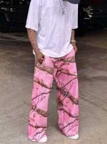 Manfinity Streetrush Pantalones de chándal rectos con estampado total para hombre, uso diario casual, estilo Y2K otoñal de Halloween, camuflaje Y2K holgado, regalo para esposo, novio, para rave