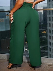 SHEIN SXY Quần thắt lưng có dây rút màu trơn cỡ lớn thông thường - Màu xanh lá cây đậm - Xem 2