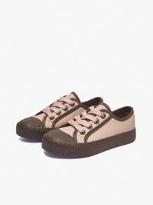 JNSQ 四季女童复古百搭粉色时尚休闲硫化鞋帆布运动鞋，开学季 - 藕粉色 - 查看 5